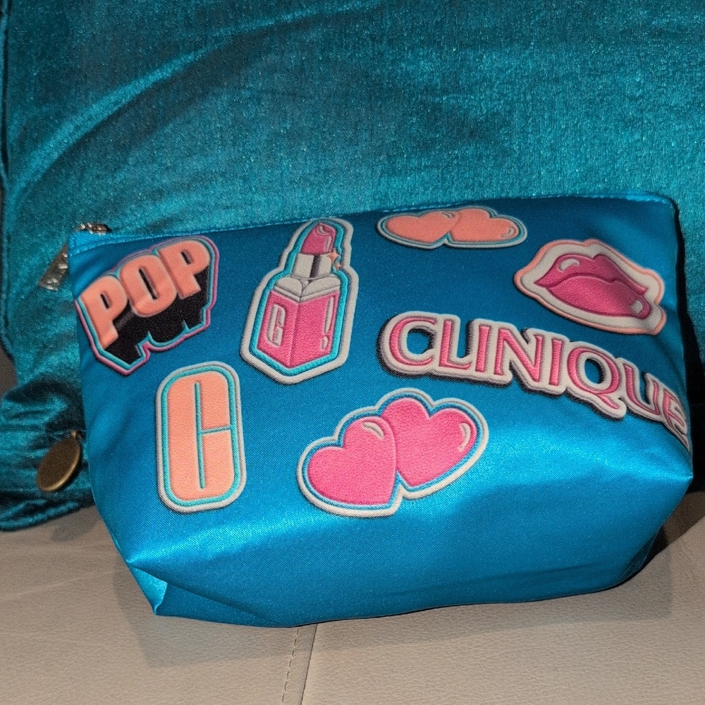 Clinique Blue cosmetics Bag with Pink Accents